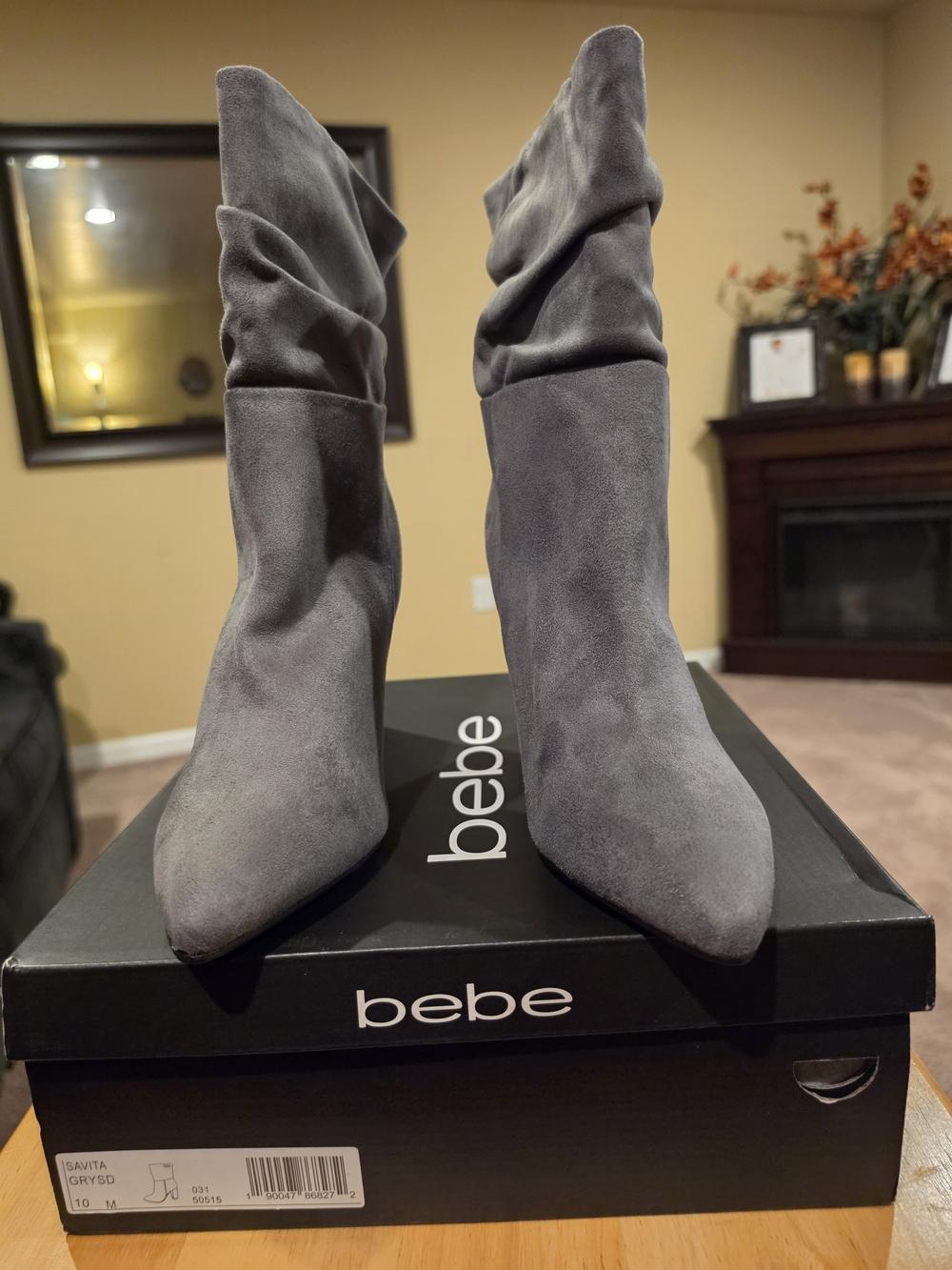 bebe Gray Slouchy Pointed-Toe Ankle Boots
